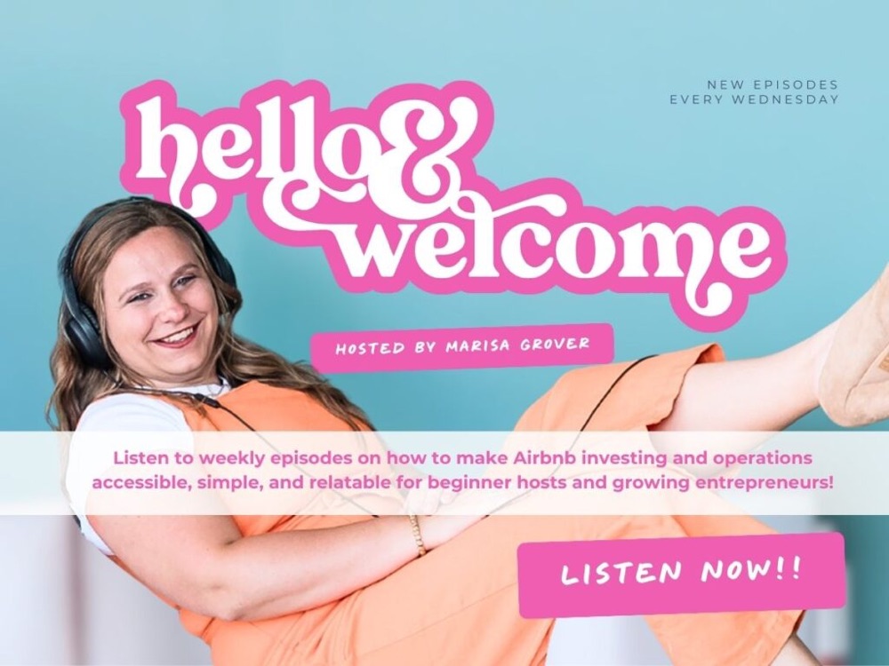 Cover image of the Hello and Welcome Podcast, a Podcast for Airbnb hosts, property managers, and owners.
